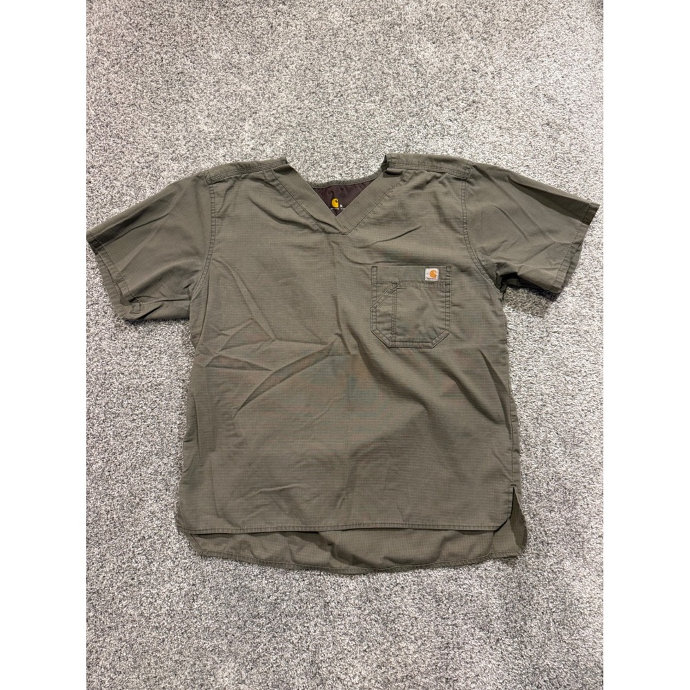 Carhartt Scrub Top Womens M Olive C15108 Ripstop V-Neck Short Sleeve Pocket